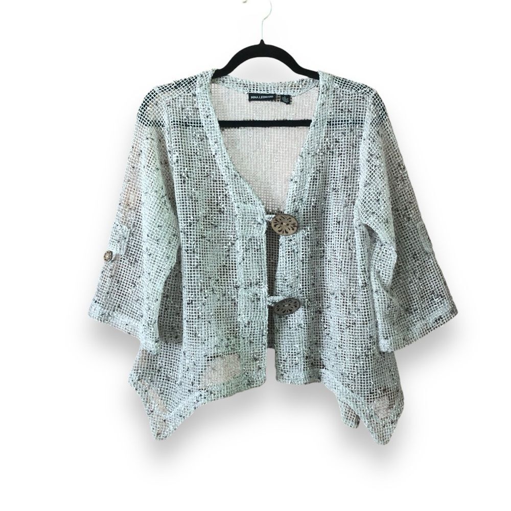 Nina Leonard Net Coconut Cardigan Marled Tan Size Large Boho Bohemian Coastal